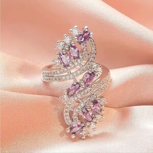 ELEGANT AMETHYST AND ZIRCON SPIRAL RING